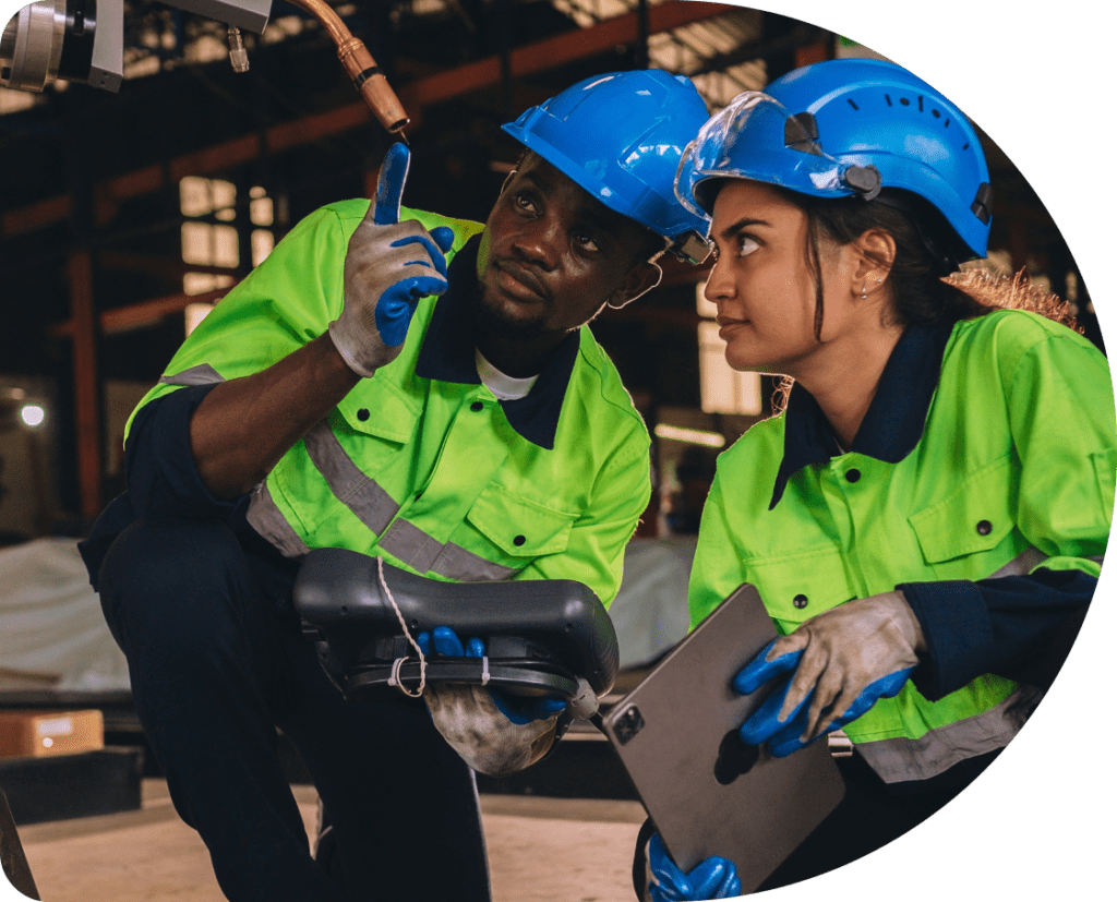 two construction employees having a discussion